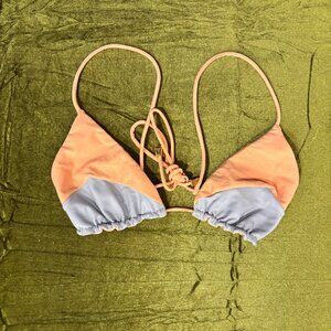 Triangle Bikini Top — Marbled Peach — Size L — Reversible Italian Fabric